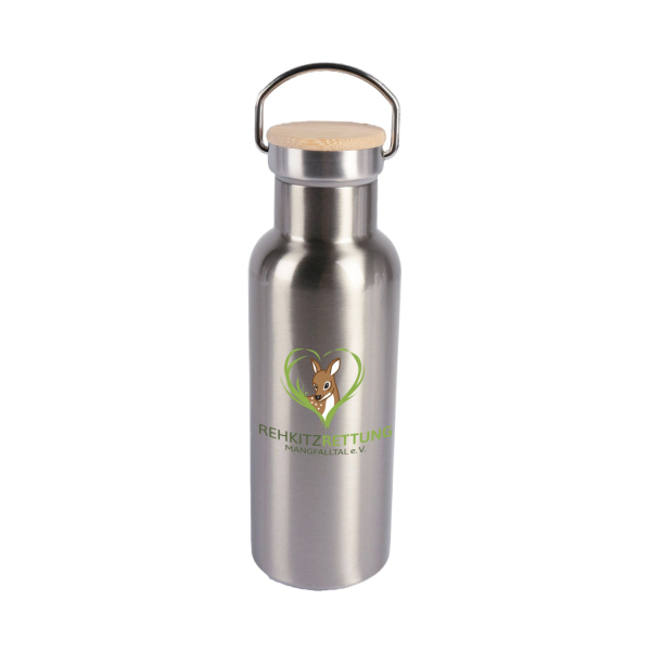 Thermo Trinkflasche Rehkitzrettung Mangfalltal silber