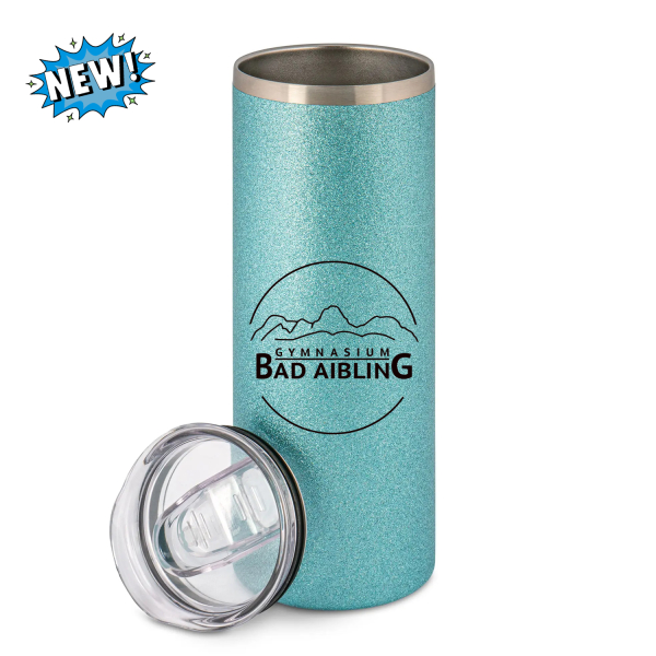 GBA Berge Logo Gymnasium Bad Aibling Thermobecher 570ml – Glitzer light blue | Refill To-Go